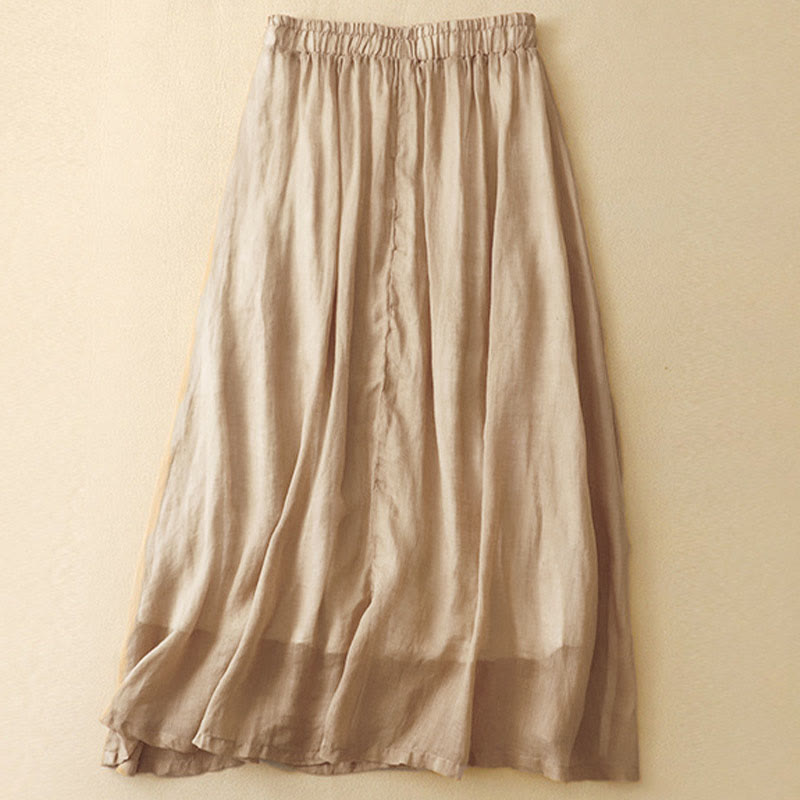 Nimara Ritual Ethnic Vintage Embroidery Button Design Women's Cotton Linen 7-8 Length Skirt