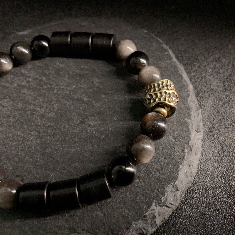 Nimara Ritual Silver Sheen Obsidian Ebony Protection Bracelet