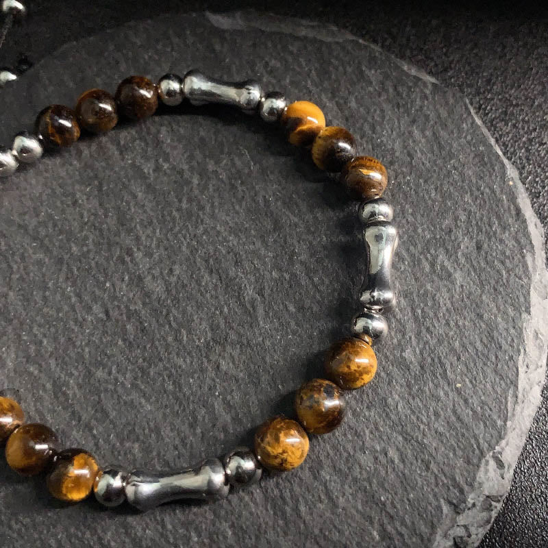 Nimara Ritual Cute Bone Pattern Tiger Eye Courage Beads Bracelet