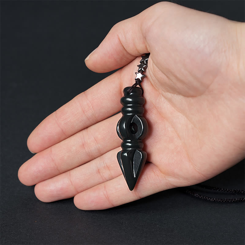 Nimara Ritual Tibetan Hetian Cyan Jade Pestle Vajra Dorje Star Harmony Necklace Pendant