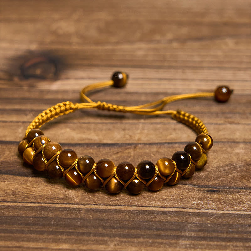 Nimara Ritual Natural Tiger Eye Cinnabar Hand-woven Double Row Beads Protection Bracelet