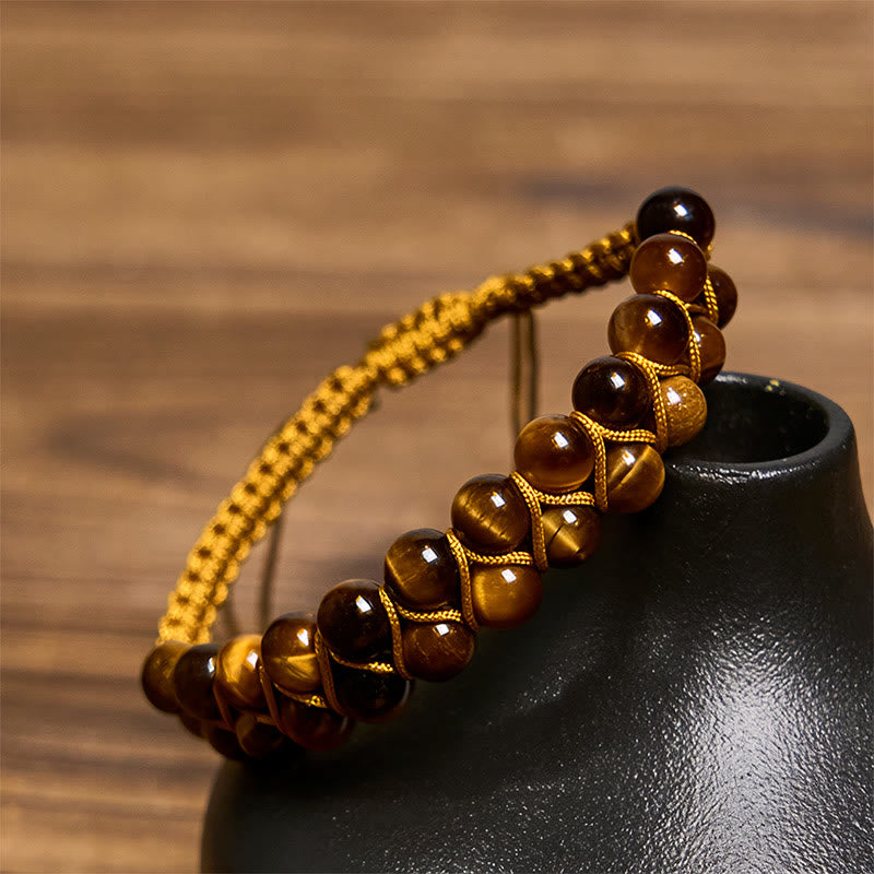 Nimara Ritual Natural Tiger Eye Cinnabar Hand-woven Double Row Beads Protection Bracelet