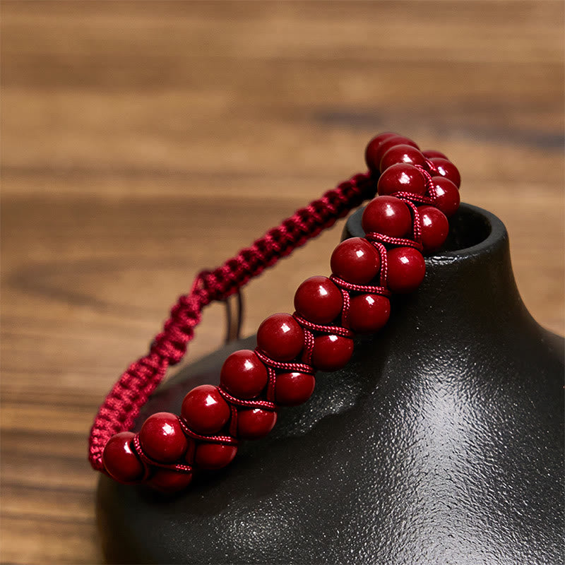 Nimara Ritual Natural Tiger Eye Cinnabar Hand-woven Double Row Beads Protection Bracelet