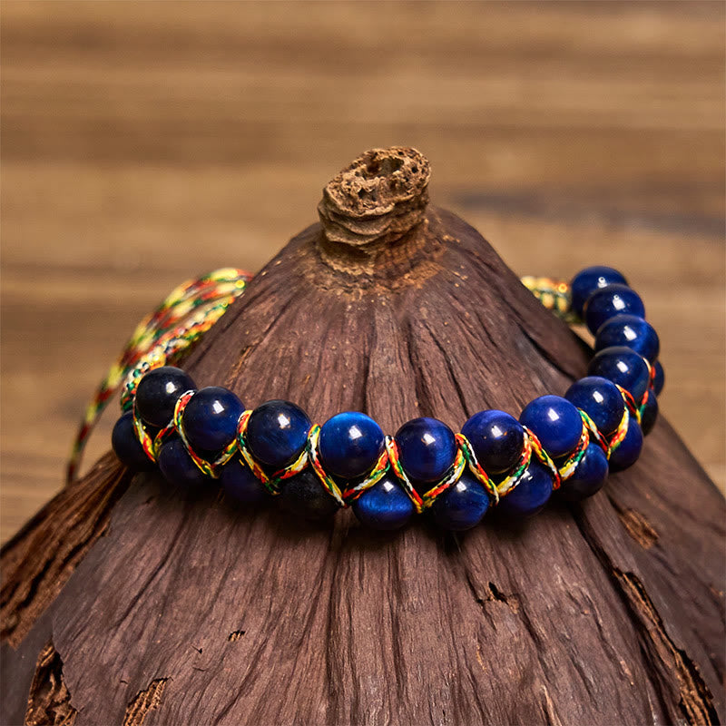 Nimara Ritual Natural Blue Tiger Eye Hand-woven Colored Rope Double Row Beads Balance Bracelet
