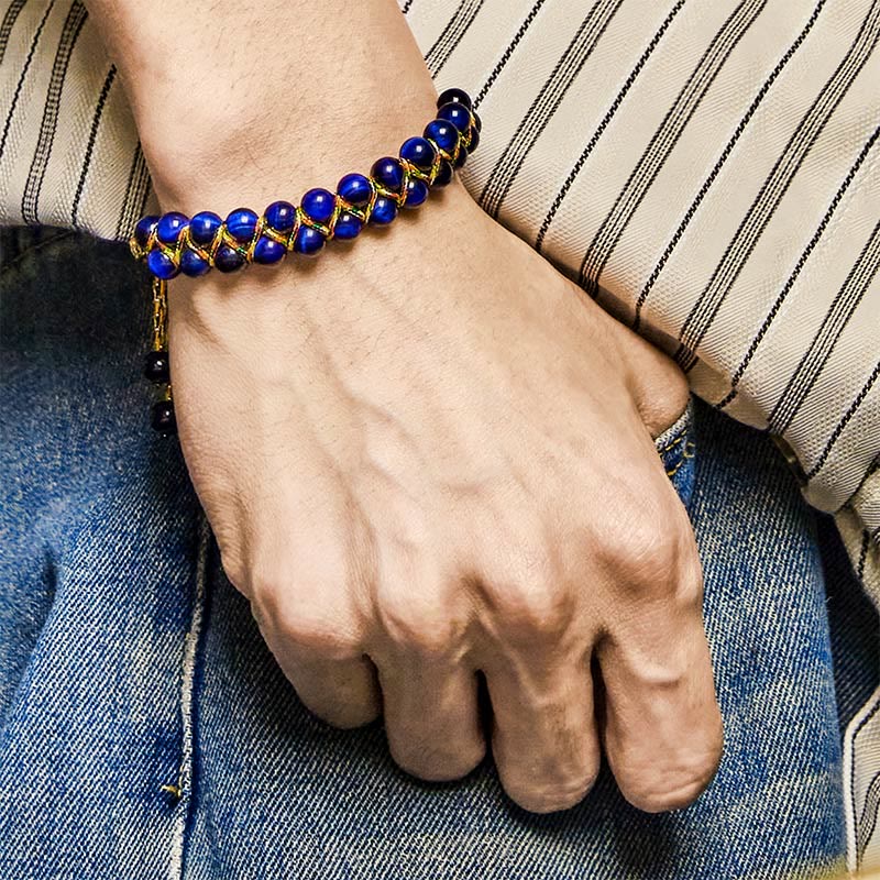 Nimara Ritual Natural Blue Tiger Eye Hand-woven Colored Rope Double Row Beads Balance Bracelet
