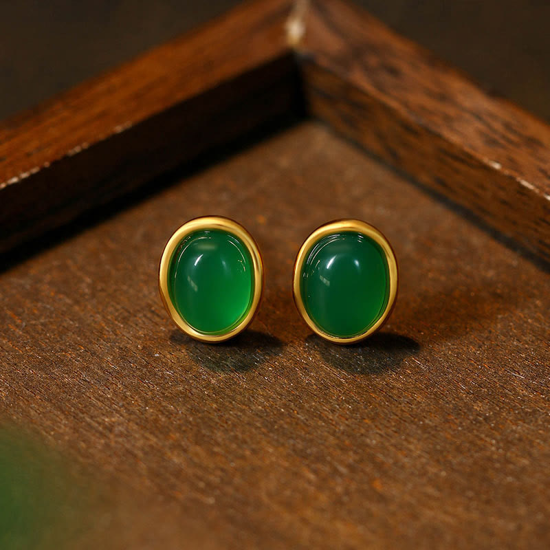Nimara Ritual 925 Sterling Silver Golden Green Chalcedony Strength Earrings