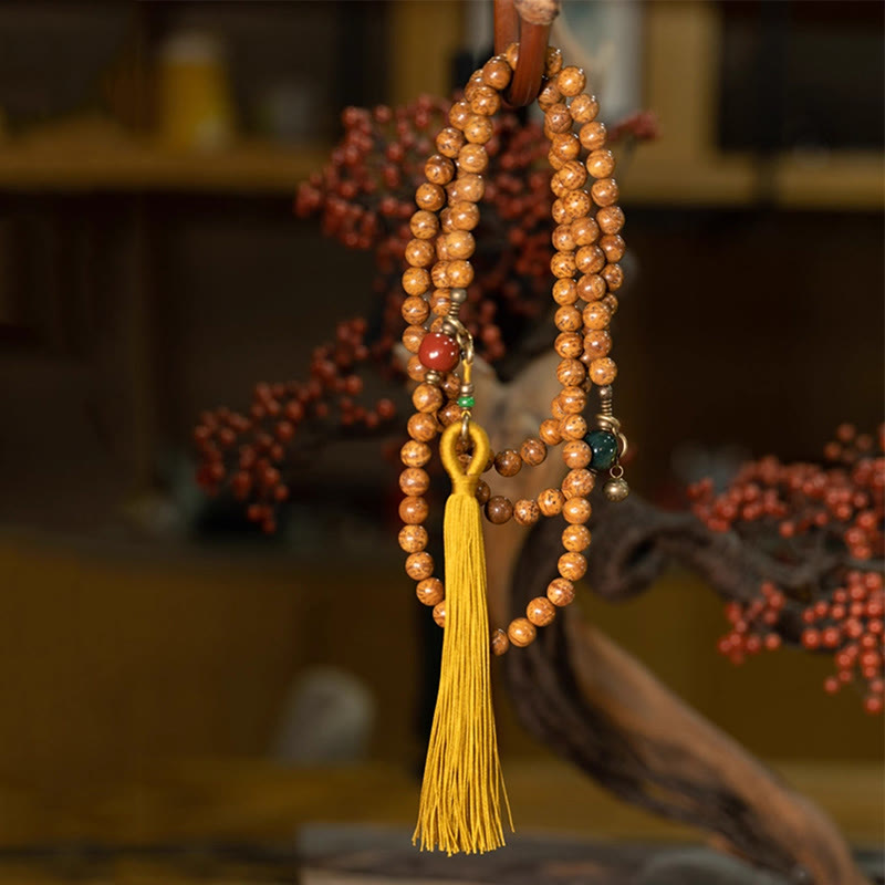 Nimara Ritual 108 Mala Beads Bodhi Seed Wisdom Peace Tassel Bracelet
