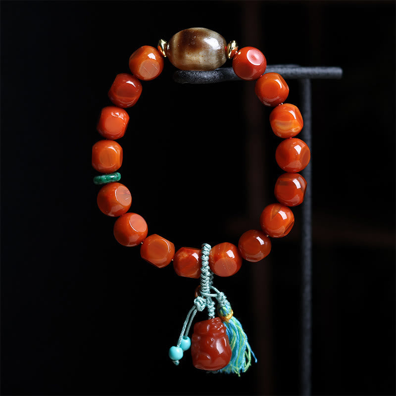 Nimara Ritual Natural South Red Agate Pixiu Dzi Bead Fortune Luck Bracelet