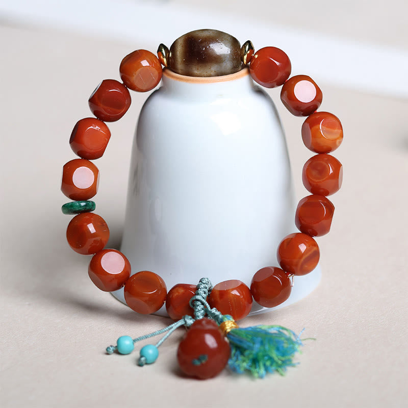 Nimara Ritual Natural South Red Agate Pixiu Dzi Bead Fortune Luck Bracelet