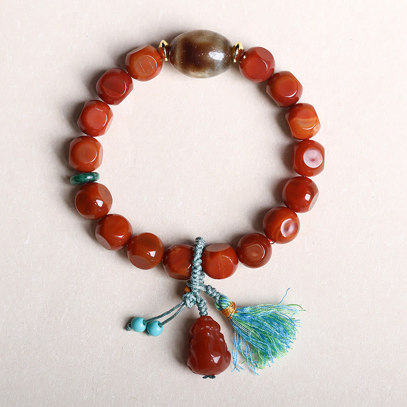 Nimara Ritual Natural South Red Agate Pixiu Dzi Bead Fortune Luck Bracelet