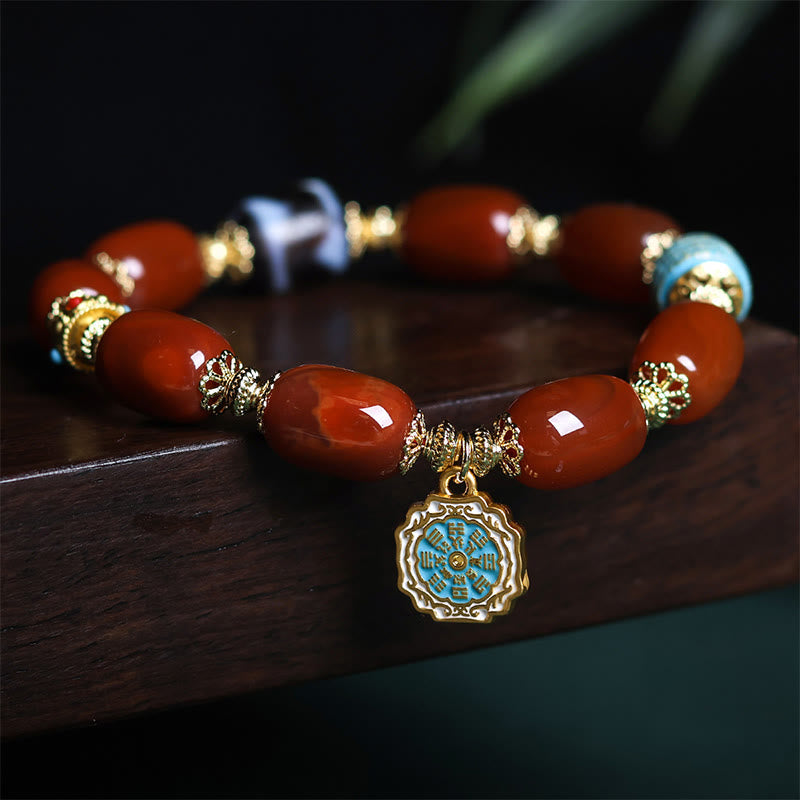 Nimara Ritual Natural South Red Agate Bagua Dzi Bead Power Bracelet