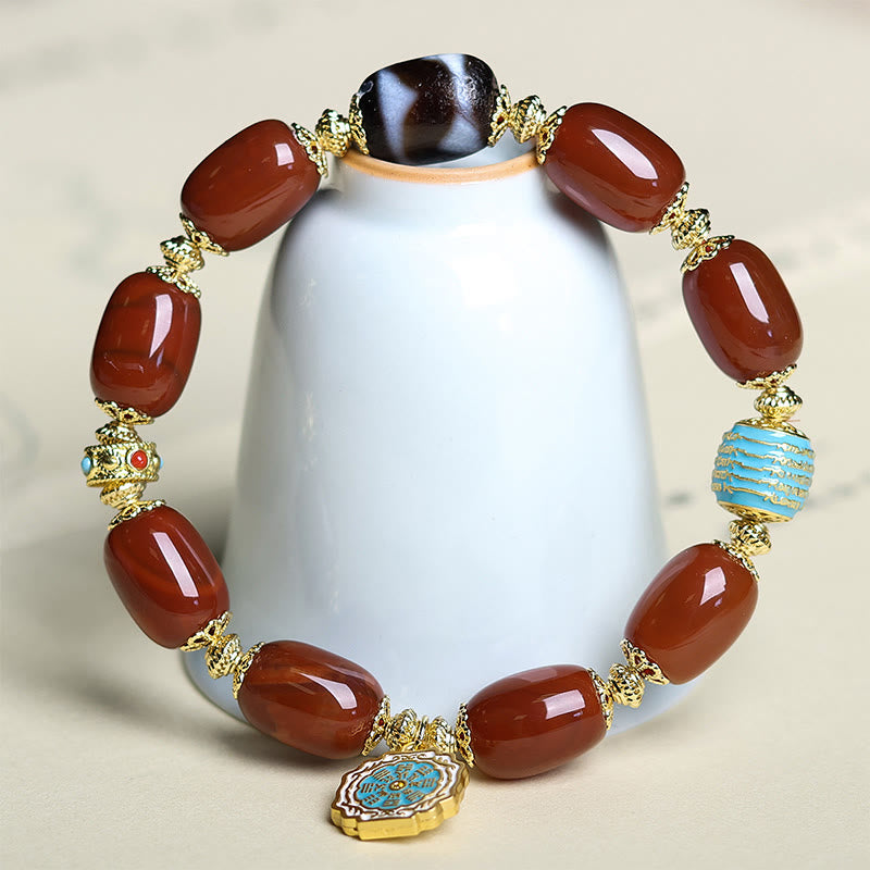 Nimara Ritual Natural South Red Agate Bagua Dzi Bead Power Bracelet