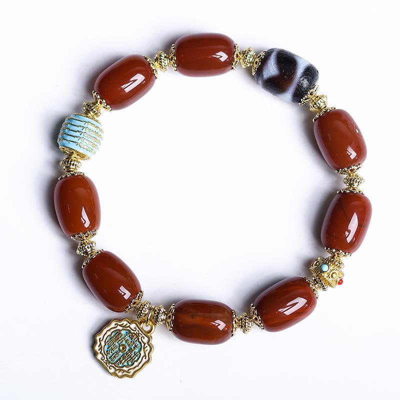 Nimara Ritual Natural South Red Agate Bagua Dzi Bead Power Bracelet