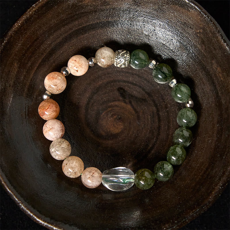 Nimara Ritual Natural Green Rutilated Quartz Super Seven Crystal Wealth Bracelet