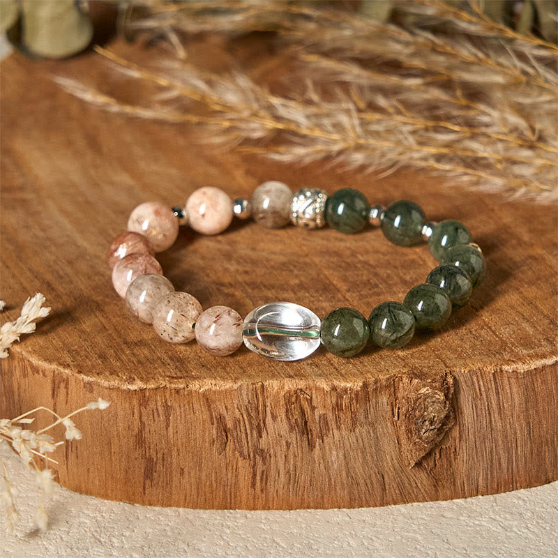 Nimara Ritual Natural Green Rutilated Quartz Super Seven Crystal Wealth Bracelet