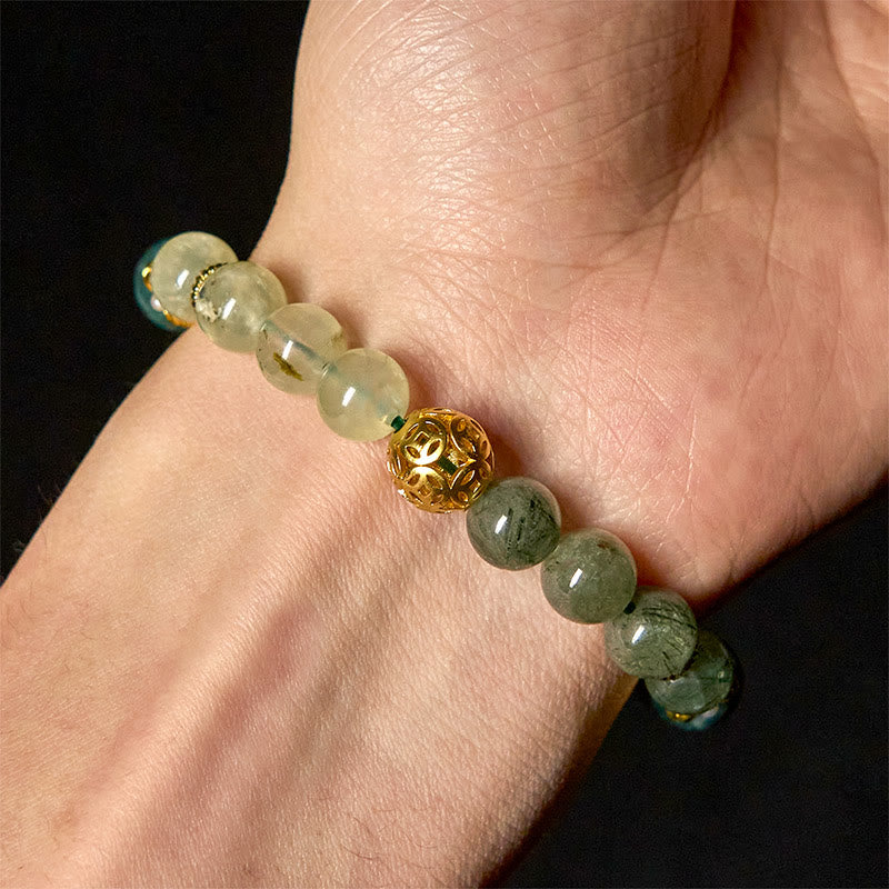 Nimara Ritual Natural Green Phantom White Crystal Jade Beads Lucky Bracelet