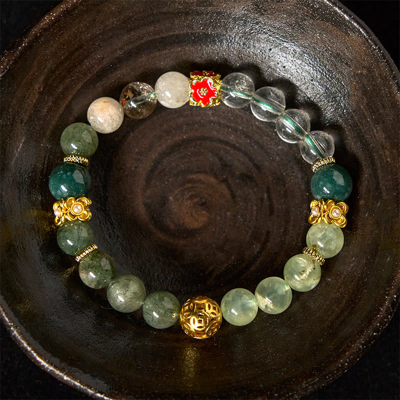 Nimara Ritual Natural Green Phantom White Crystal Jade Beads Lucky Bracelet