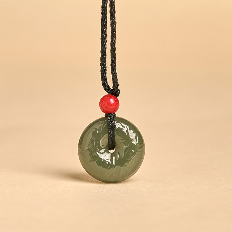 Nimara Ritual Peace Buckle Auspicious Clouds Cyan Jade Necklace Luck Pendant