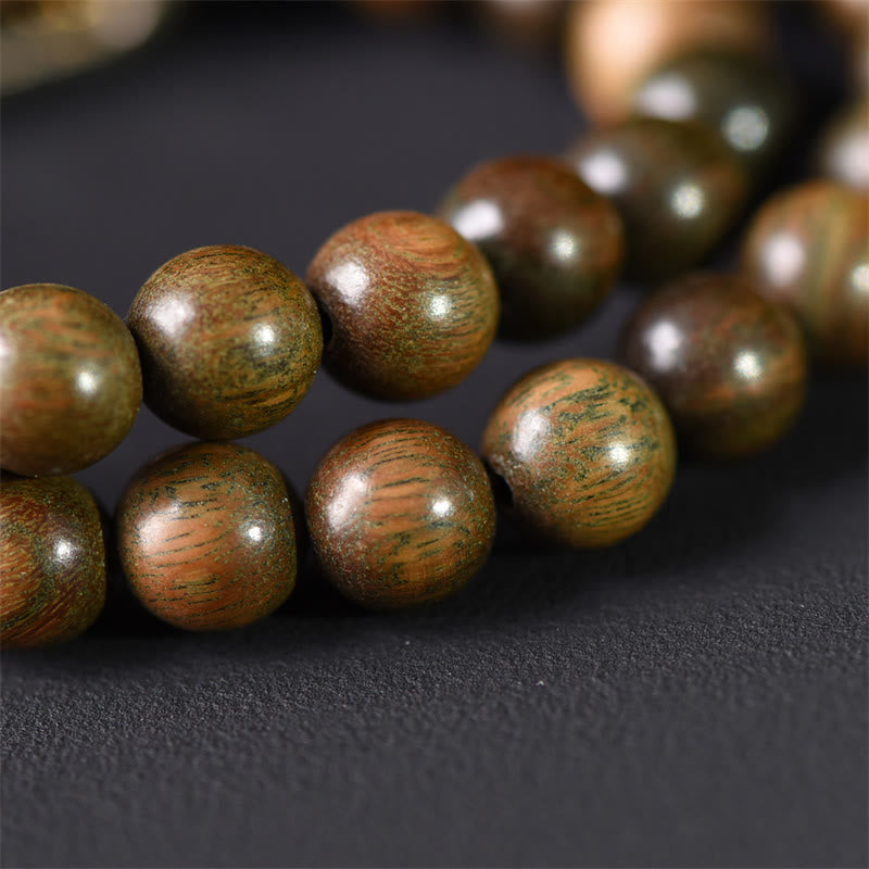 Nimara Ritual Tibetan Green Sandalwood Gold Sheen Obsidian Balance Peace Double Wrap Bracelet