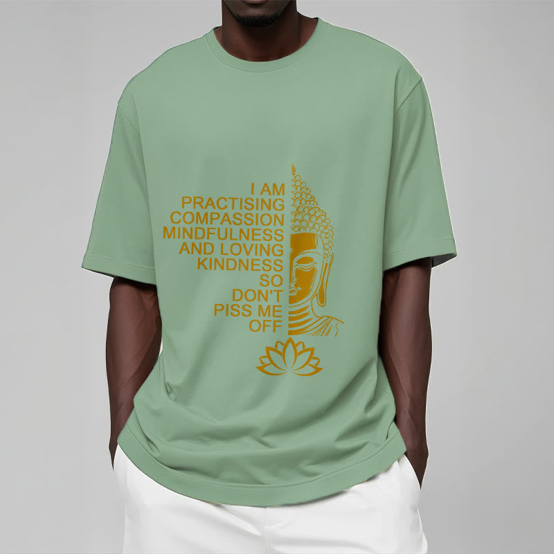 Nimara Ritual Casual Golden Side Buddha Lotus Flower Pattern Cotton Tee T-Shirt
