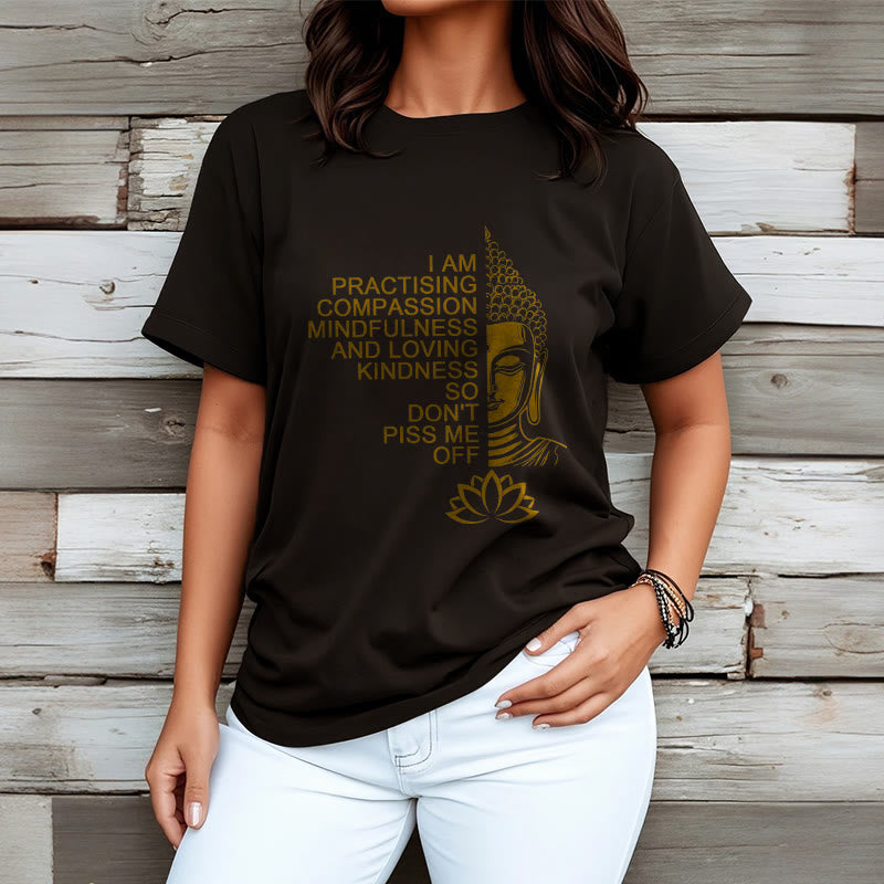 Nimara Ritual Casual Golden Side Buddha Lotus Flower Pattern Cotton Tee T-Shirt