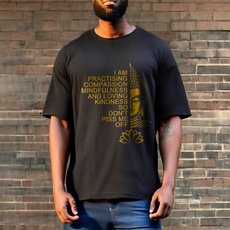 Nimara Ritual Casual Golden Side Buddha Lotus Flower Pattern Cotton Tee T-Shirt
