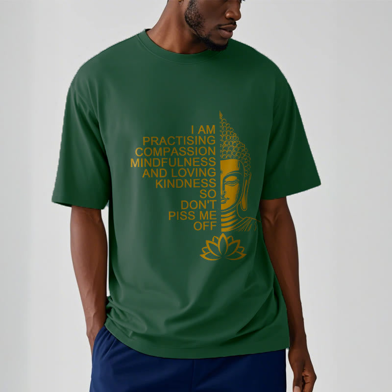 Nimara Ritual Casual Golden Side Buddha Lotus Flower Pattern Cotton Tee T-Shirt
