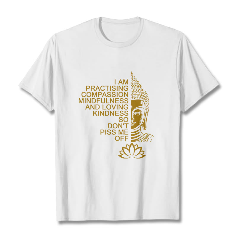 Nimara Ritual Casual Golden Side Buddha Lotus Flower Pattern Cotton Tee T-Shirt