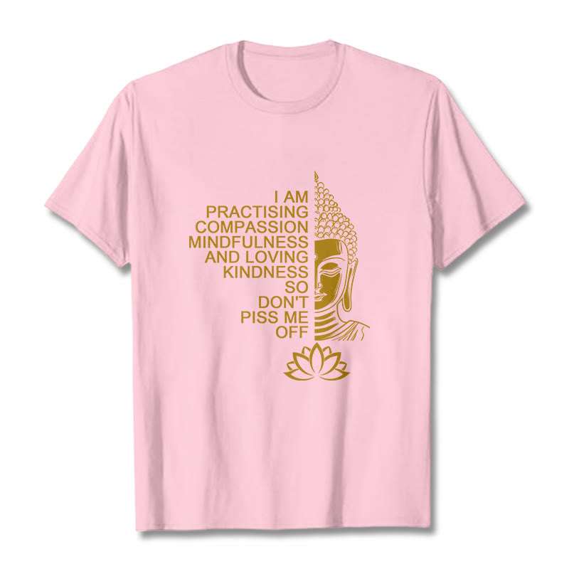 Nimara Ritual Casual Golden Side Buddha Lotus Flower Pattern Cotton Tee T-Shirt