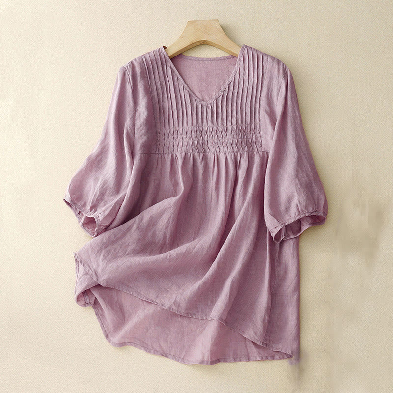 Nimara Ritual Casual Plain Loose Women's V-Neck Design Half Sleeve Shirt