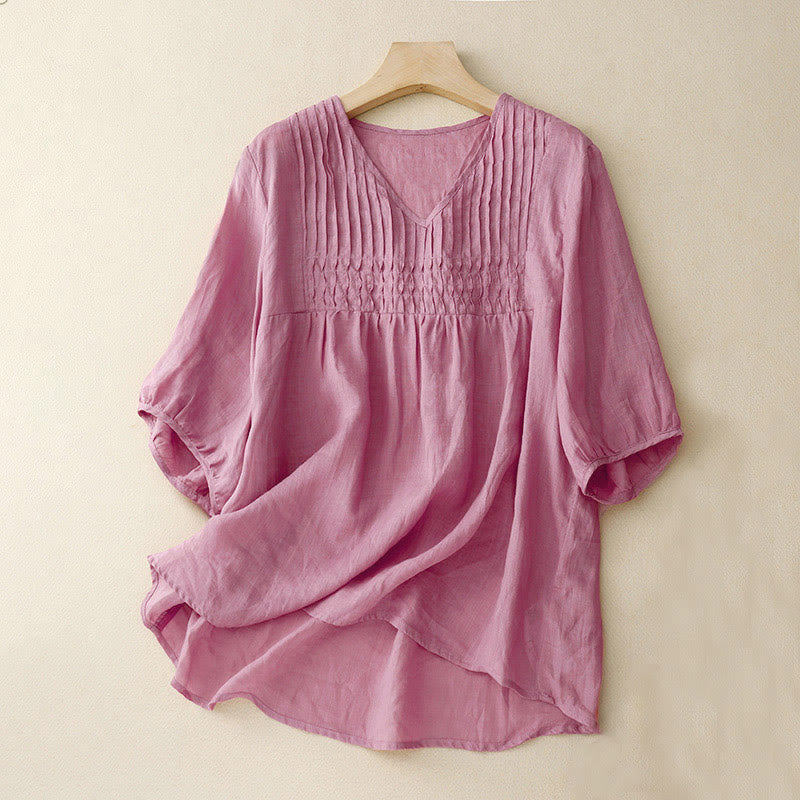 Nimara Ritual Casual Plain Loose Women's V-Neck Design Half Sleeve Shirt