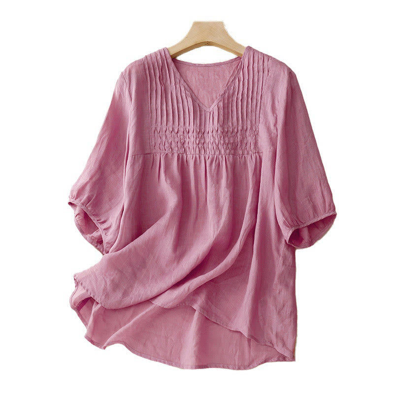 Nimara Ritual Casual Plain Loose Women's V-Neck Design Half Sleeve Shirt