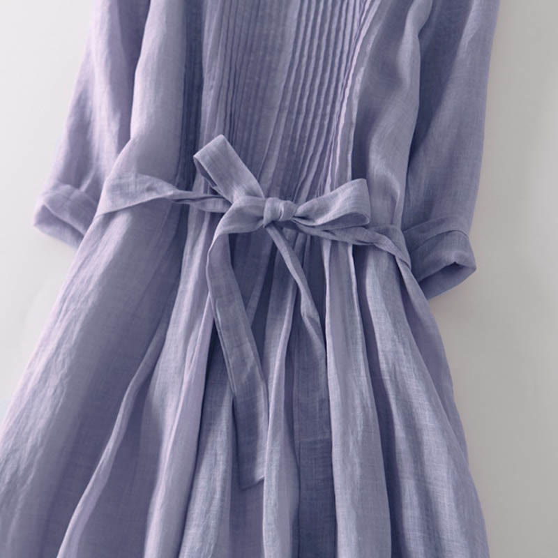 Nimara Ritual Casual Lace-up Plain Crew Neck Half Sleeve Midi Dress With Pockets