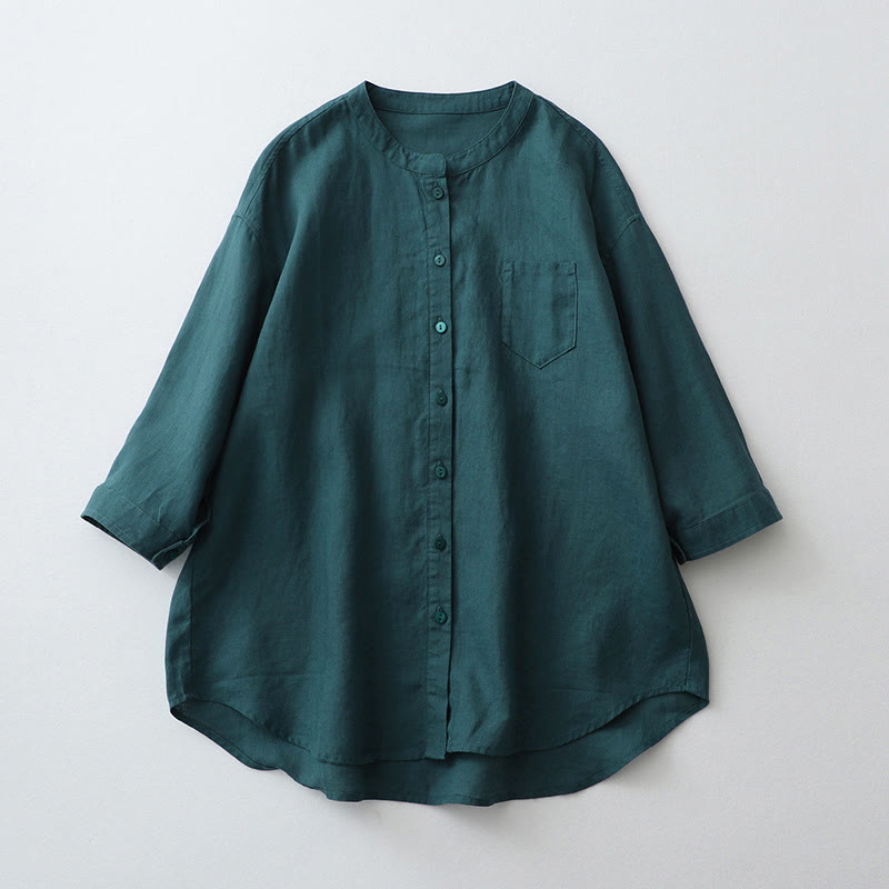 Nimara Ritual Solid Color Button Three Quarter Sleeve Shirt