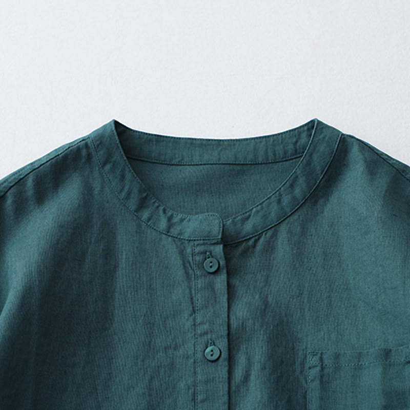 Nimara Ritual Solid Color Button Three Quarter Sleeve Shirt