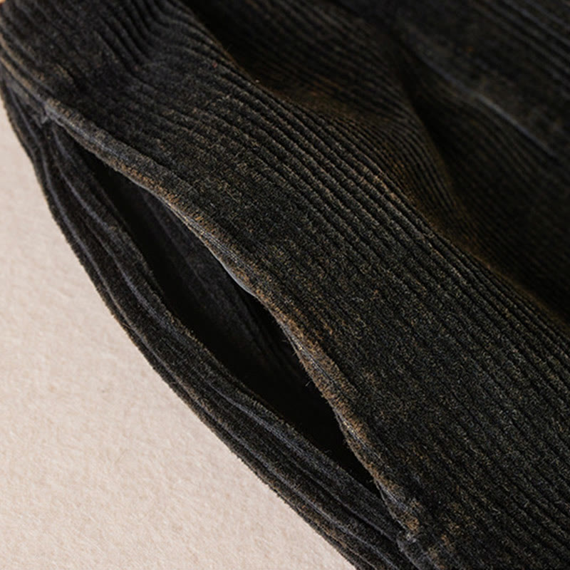 Nimara Ritual Color Contrast Corduroy Cotton Women's Thermal Fleece-Lined Harem Pants With Pockets