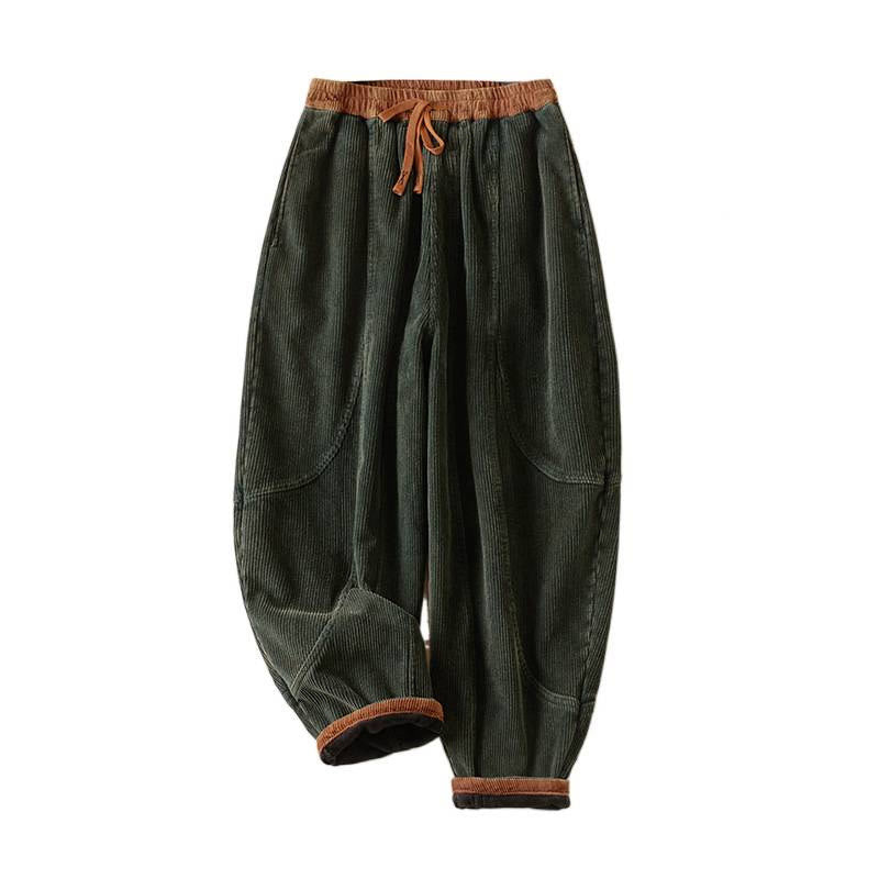 Nimara Ritual Color Contrast Corduroy Cotton Women's Thermal Fleece-Lined Harem Pants With Pockets