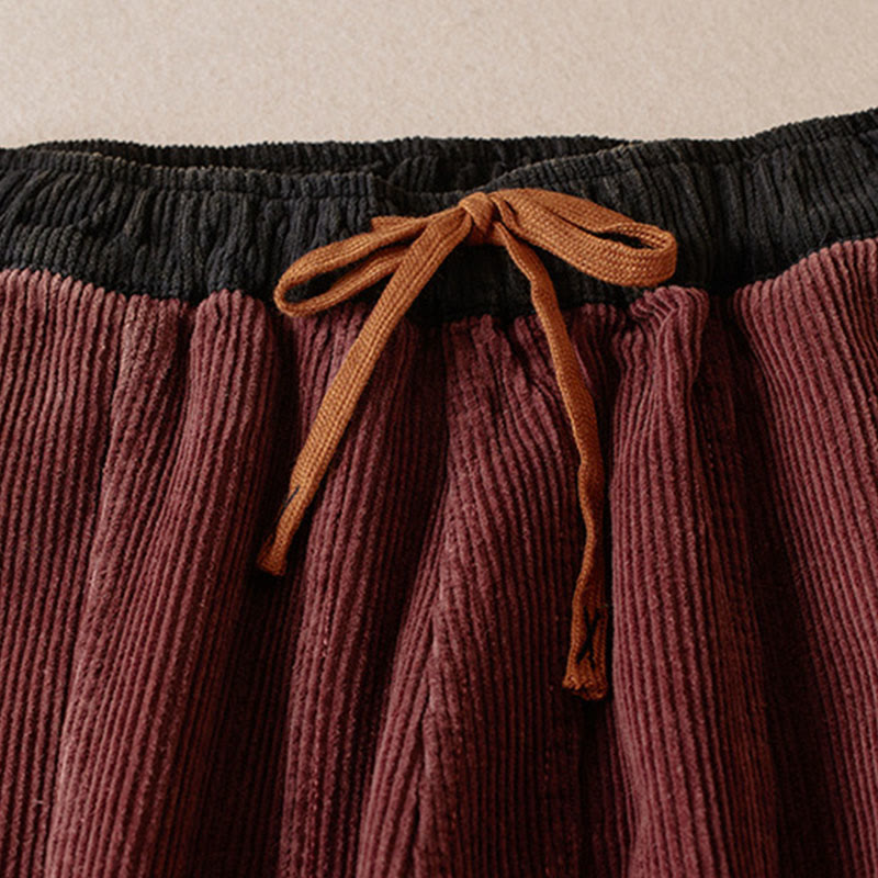 Nimara Ritual Color Contrast Corduroy Cotton Women's Thermal Fleece-Lined Harem Pants With Pockets