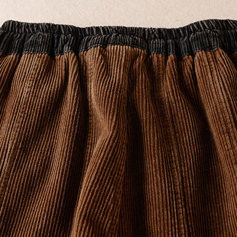 Nimara Ritual Color Contrast Corduroy Cotton Women's Thermal Fleece-Lined Harem Pants With Pockets