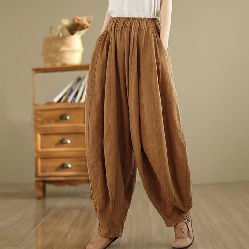 Nimara Ritual Spring Casual Simple Design Women's Cotton Linen Harem Pants With Pockets