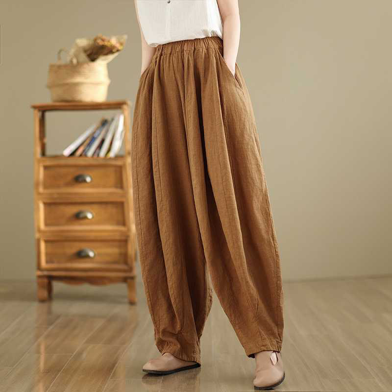 Nimara Ritual Spring Casual Simple Design Women's Cotton Linen Harem Pants With Pockets