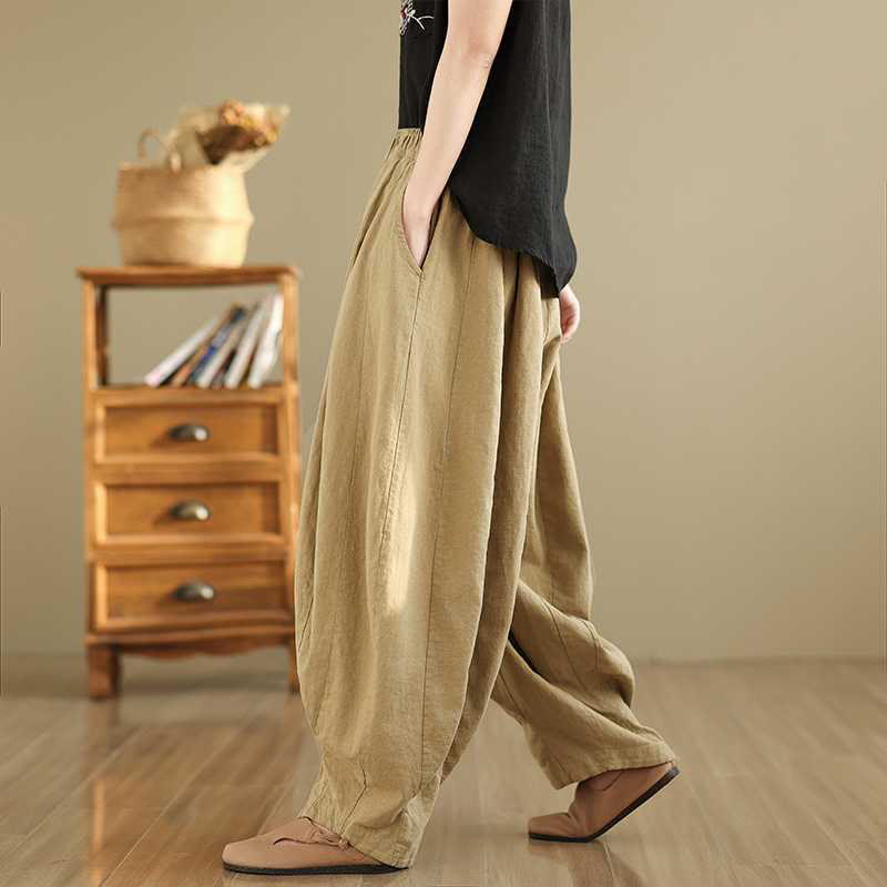Nimara Ritual Spring Casual Simple Design Women's Cotton Linen Harem Pants With Pockets
