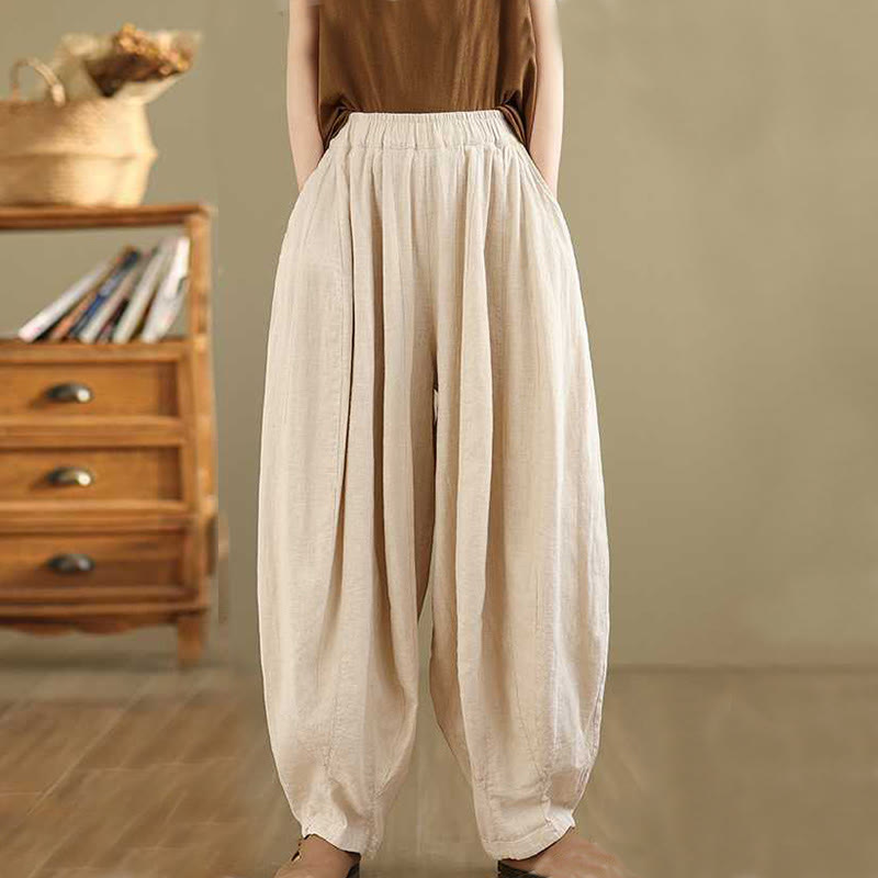 Nimara Ritual Spring Casual Simple Design Women's Cotton Linen Harem Pants With Pockets