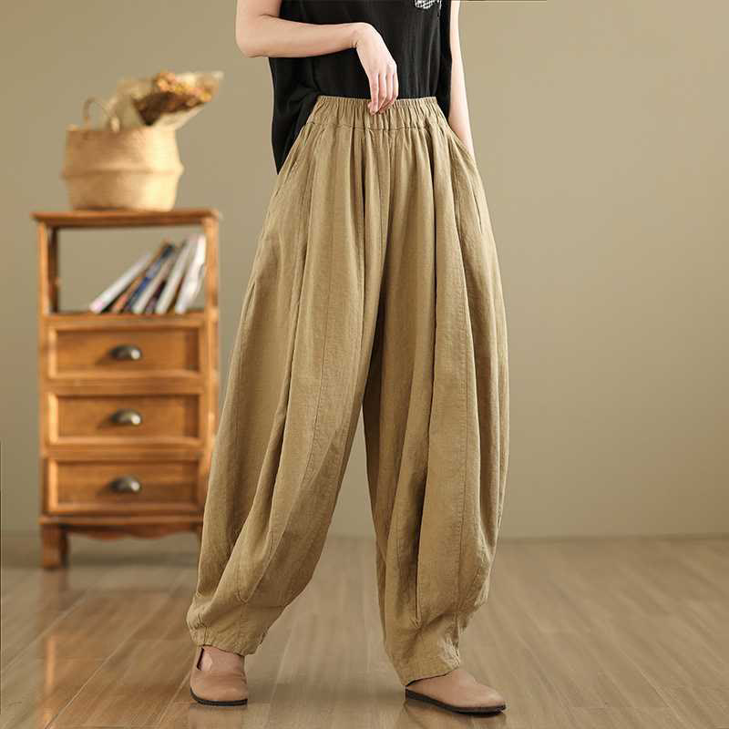 Nimara Ritual Spring Casual Simple Design Women's Cotton Linen Harem Pants With Pockets