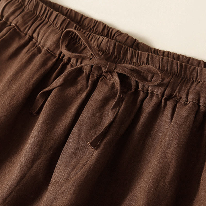 Nimara Ritual Plain Color Bottom Hollow Lace Design Lace-up Cotton Women's Shorts With Pockets