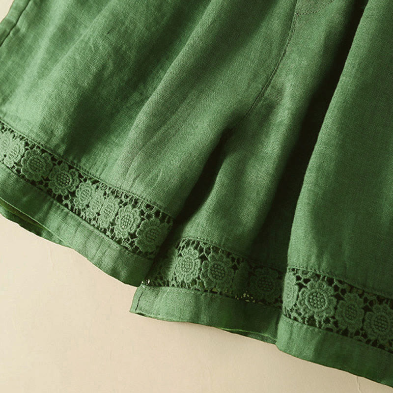 Nimara Ritual Plain Color Bottom Hollow Lace Design Lace-up Cotton Women's Shorts With Pockets
