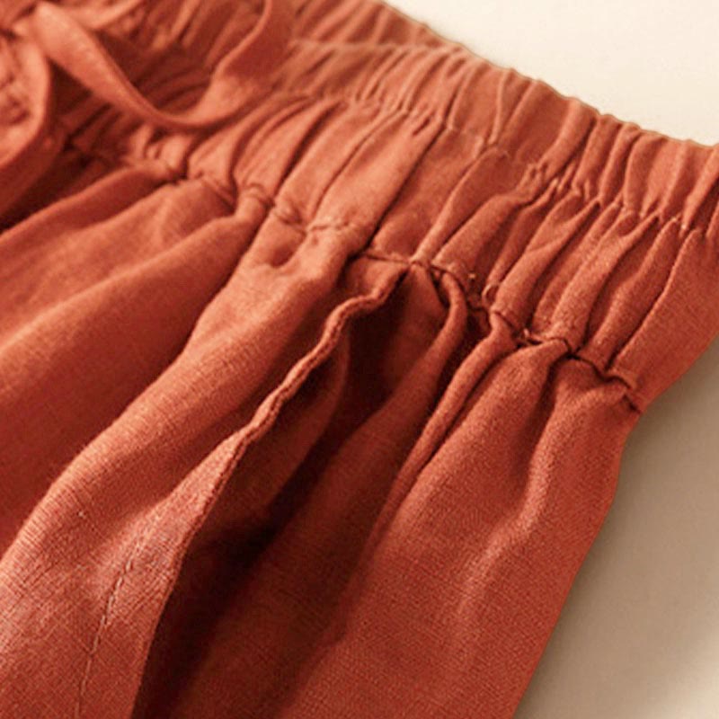Nimara Ritual Plain Color Bottom Hollow Lace Design Lace-up Cotton Women's Shorts With Pockets