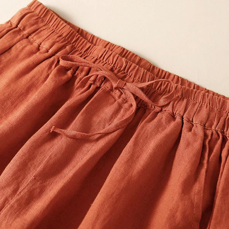 Nimara Ritual Plain Color Bottom Hollow Lace Design Lace-up Cotton Women's Shorts With Pockets