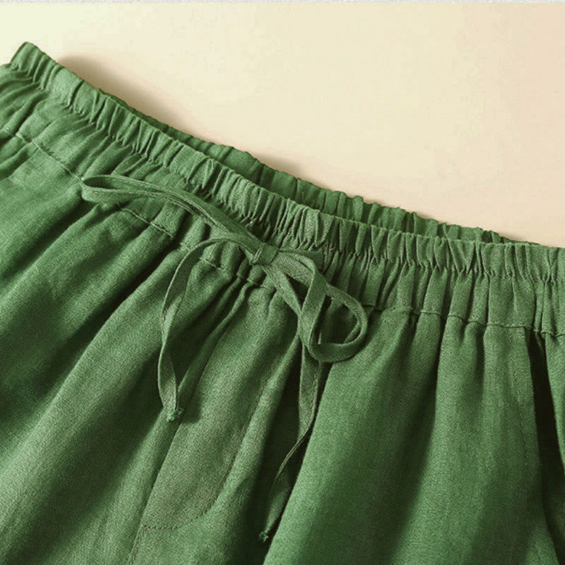 Nimara Ritual Plain Color Bottom Hollow Lace Design Lace-up Cotton Women's Shorts With Pockets