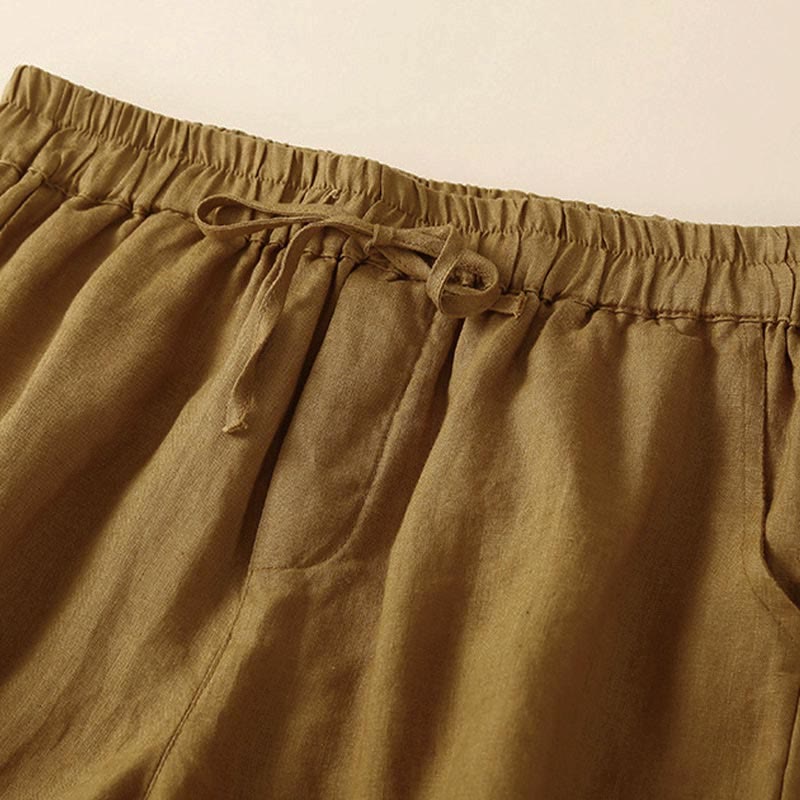 Nimara Ritual Plain Color Bottom Hollow Lace Design Lace-up Cotton Women's Shorts With Pockets